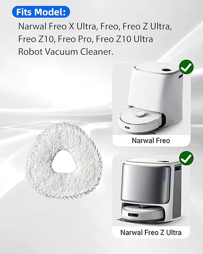Robot Vacuum and Mop Pads 10 Pack for Narwal Freo X Ultra/Freo /Freo Z Ultra/Freo Z10/Freo Pro/Freo Z10 Ultra Robot Vacuum, High Absorbency Microfiber Replacement Pads, Washable Robot Mop Pads White