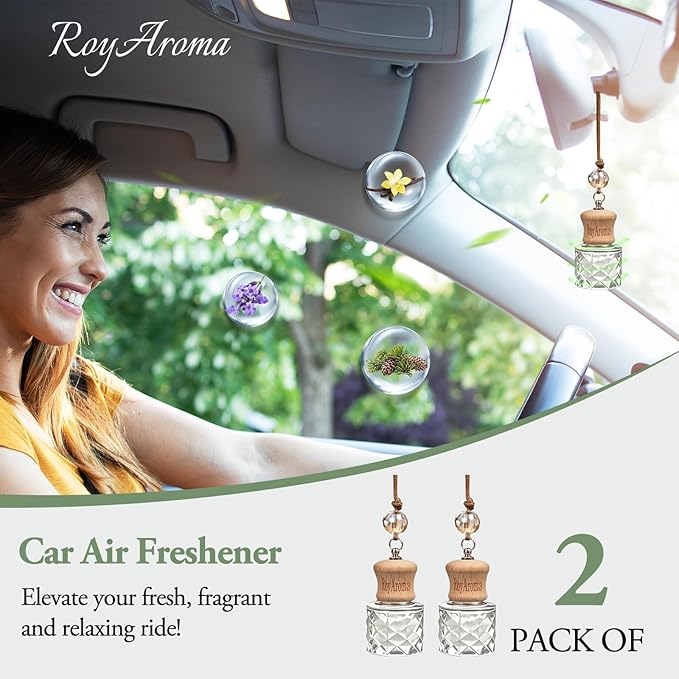 Hanging Car Air Freshener, 2 Pack Long Lasting Car Fresheners up to 30-45 Days, Natural Fragrance Cars Essential Oil Diffuser for Home Office - Pistachio Salted Caramel