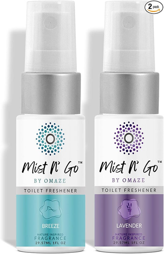 Mist N??Go by Omaze Travel Bathroom Spray for Toilet Spray Odor Eliminator - Travel Toilet Spray for Bathroom Air Freshener Spray for Bathroom Deodorizer - Popular Mix, Travel Size (1oz x2)
