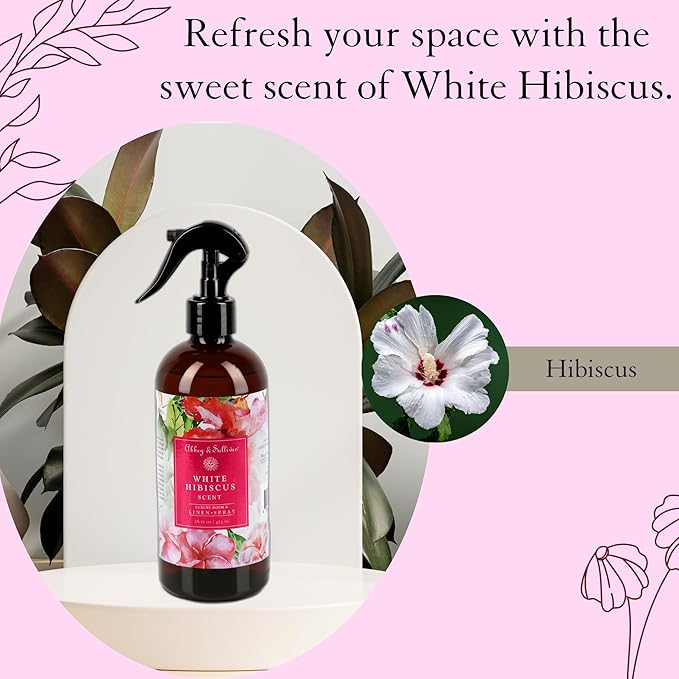 Abbey & Sullivan Linen Spray, White Hibiscus, Fabric Freshener and Fragrance Room Spray, Pack of 2, 16 oz