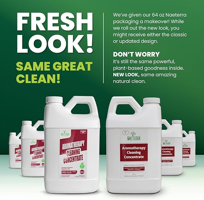 Naeterra Aromatherapy Cleaning Concentrate 64 oz - Natural All Purpose Multi Surface Cleaner - Plant Based Essential Oil Formula for Floors, Glass & Counters - Makes 24 Gallons - Pet Safe & Non Toxic