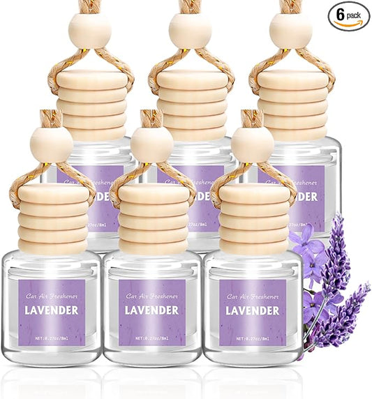 AROIC Car Air Freshener Diffuser Set, 6 Pack Lavender Natural Slow-Release Fragrance, Long Lasting Air Freshener for Women & Men Car Accessories, Hanging Cute Automotive Interior Decor Gift (8ml Each)