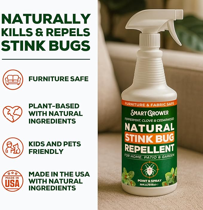 Natural Stink Bug Spray & Repellent for Indoor & Outdoor Use – Plant-Based Stink Bug Eliminator with Essential Oils, Stain-Free on Fabric, Pet & Family Friendly, 32 oz Ready-to-Use