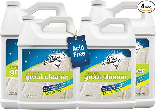 Black Diamond Stoneworks Ultimate Grout Cleaner for Tile Floors — Acid-Free Deep Cleaner Removes Grease, Dirt & Soap Scum Without Damaging Grout — Safe for Marble and All Natural Stone (4-Gallons)