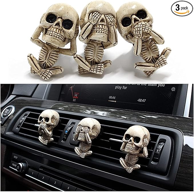 Skull Decor Car Air Freshener Vent Clip Goth Truck Interior Accessories for Men Women Teens Stuff for Jeep Horror Skeleton Auto Scents Halloween Dashboard Decorations Easter gifts for Adults Boys Kids