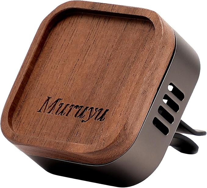 Car Vent Diffuser, Walnut Wood & Zinc Alloy with Magnetic Cover, Refillable Car Air Freshener with 2 Refill Pads (No Essential Oils)