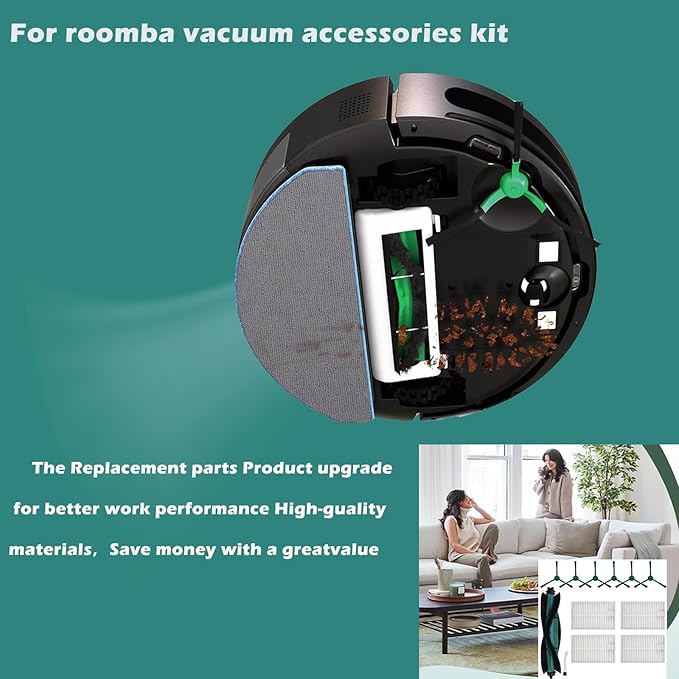19 Pcs Replacement Parts for iRobot Roomba Combo Essential Q0120 Y0140 Q0520 Y0110 Y0120 Y0142 Q011 Robot Vacuum Cleaner Accessories，2 Roller Brushes，4 Filters，4 Mop pads，8 Side Brushes