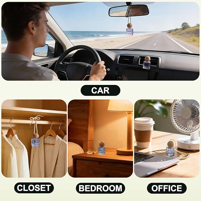 Car Air Freshener Hanging 2 Pack, Lavender Scent Essential Oil Diffuser Long Lasting Up to 150 Days, Cute Car Accessories with 2 Vent Clip for Women Men Gift, Odor Eliminator