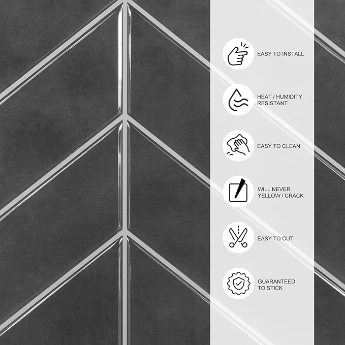 New Upgrade Herringbone Premium Kitchen Backsplash, Peel and Stick Subway Tile, Black 10-Sheet