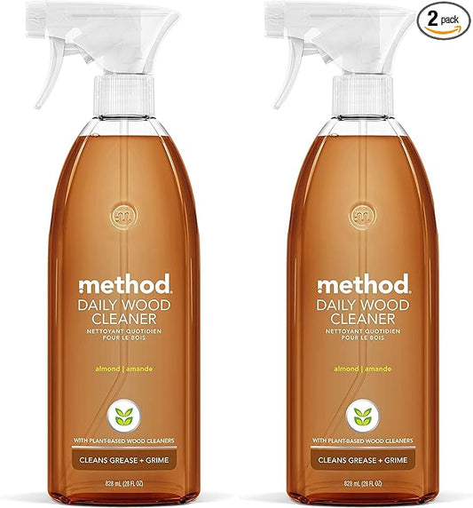 Method Daily Wood Cleaner, Plant-Based Formula that Cleans Shelves, Tables, and Other Wooden Surfaces While Removing Dust & Grime, Almond Scent, 828 ml Spray Bottles, Packaging May Vary (Pack of 2)