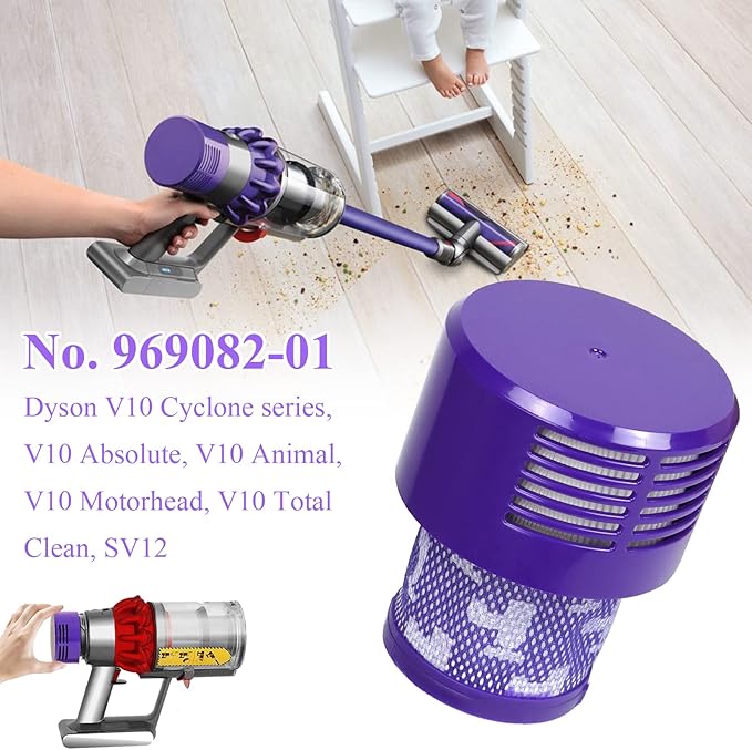 HEPA Filter Replacements for Dyson Cyclone V10 Animal V10 Absolute SV12 V10 Total Clean Cordless Stick Vacuum Part no. 969082-01 (2 Pack)