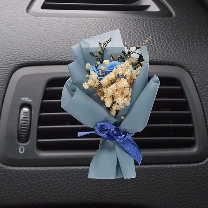 uxcell Sky Blue Small Bouquet Car Air Freshener Vent Clips, Mini Decorative Rose Bouquet with Fragrance Diffuser for Women, Automotive Air Freshener Decoration, Style 4