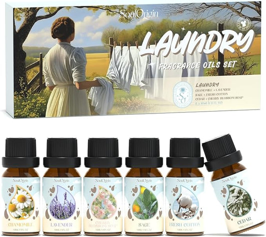 Laundry Fragrance Oils Set, Essential Oil for Diffuser, Aromatherapy Gift, Clean Scent Diffuser Oil, Use with Wool Dryer Balls,Chamomile, Fresh Cotton, Sage, Cedar, Lavender, Cherry Soap