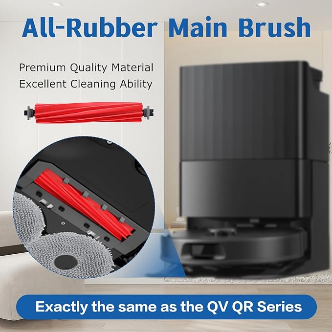 Accessories Replacement Kit for Roborock Qrevo Serie - QV 35A/QV 35S, QR 598/QR 798 Robot Vacuum, 1 Main Brush, 4 Mop Clothes, 2 Filters, 4 Side Brushes, 6 Dust Bags, 1 Cleaning Tool - 18 Pcs