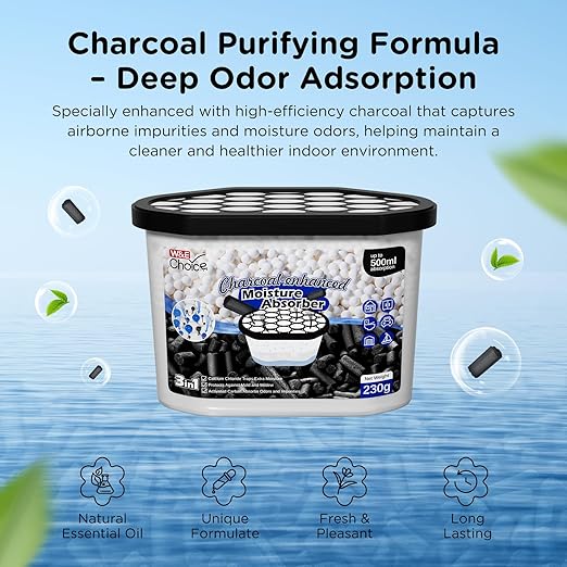 W&E Choice Moisture Absorbers with Activated Charcoal, Portable Dehumidifier for Closet & Bathrooms, Kitchen, Humidity Absorber Odor Eliminator Absorber 6 Pack