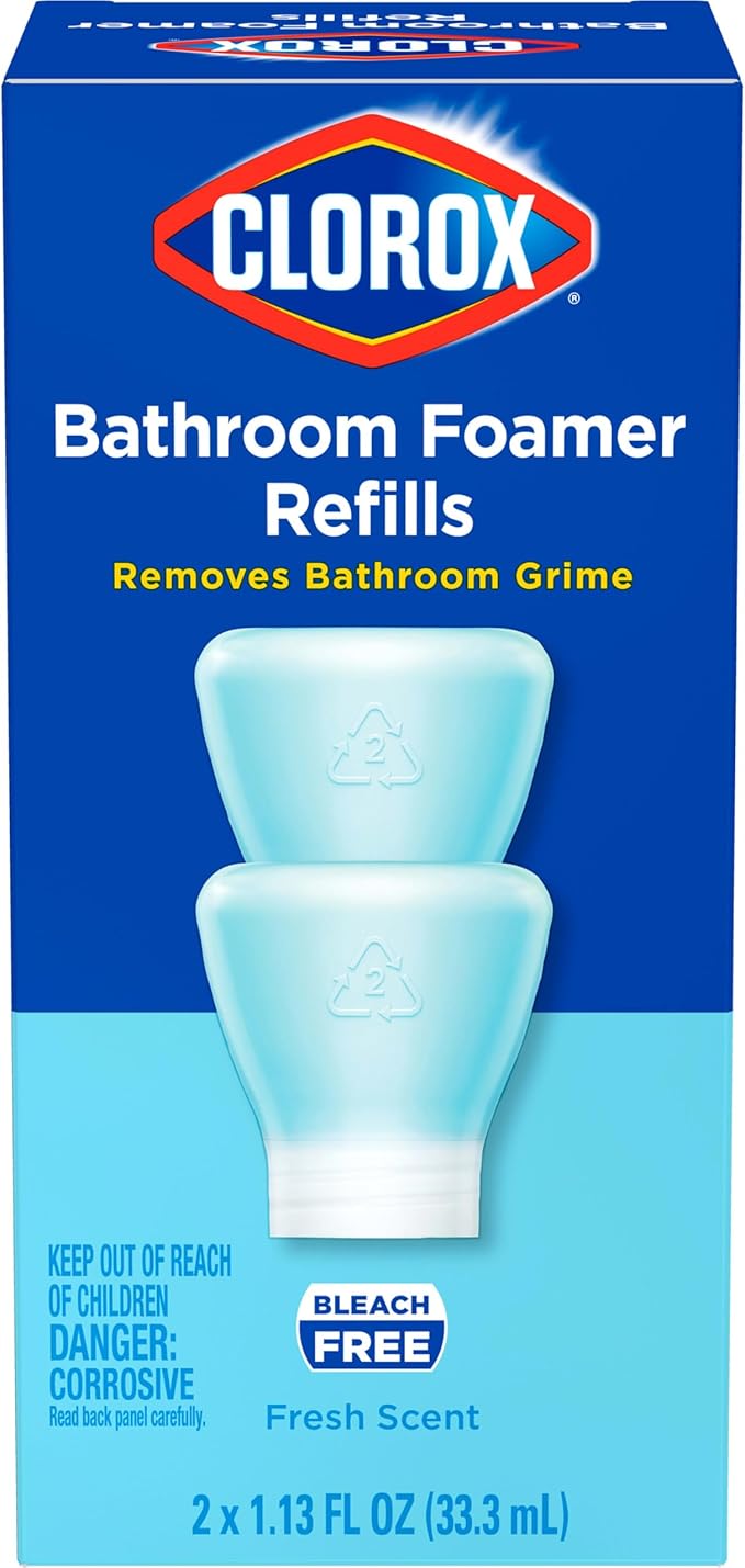 Clorox Bathroom Foamer Refill Cartridge for Clorox Bathroom Foamer Reusable Spray Bottle, Household Essentials, Fresh Scent, 2 Spray Refills