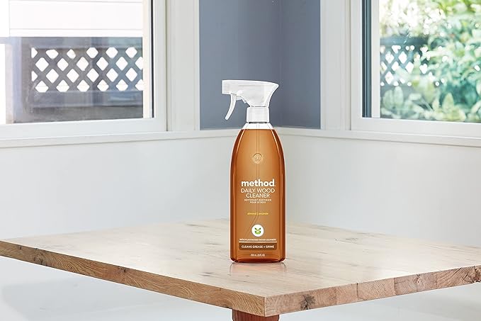 Method Daily Wood Cleaner,Almond,Cleans Shelves,Tables and Other Wooden Surfaces While Removing Dust & Grime,28 oz Spray Bottles,(Pack of 3)