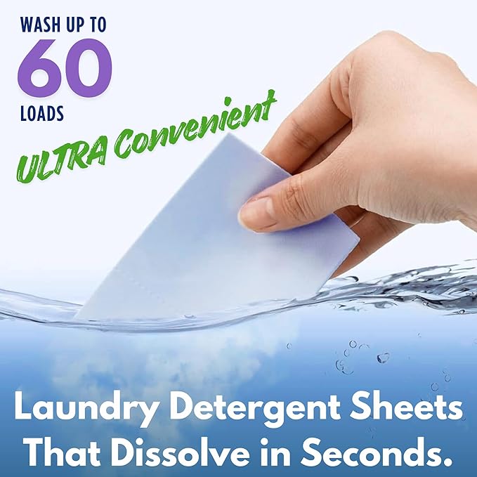 Laundry Detergent Sheets Fresh Linen Scent - 60 Loads Eco Liquidless Soap - Travel-Friendly for Hot & Cold Cycles, Tackles Tough Stains & Odors - Gentle on Skin, 60 Sheets