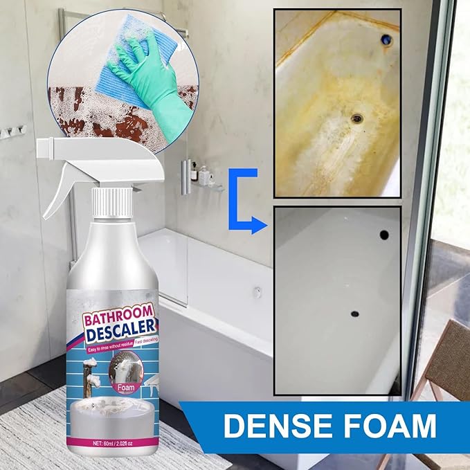 Bathroom Descaler Foam Cleaner Spray - Powerful Stain & Limescale Remover, All-Purpose No-Scrub Bubble Foam for Shower Glass, Sink, Toilet, Bathtub Tile Faucet Cleaning (1)