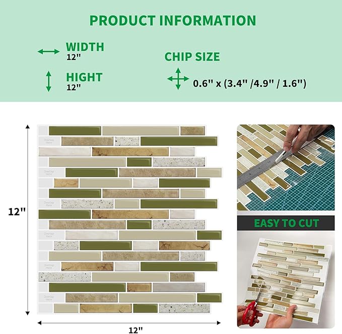 LONGKING 10-Sheet Self-Adhesive Peel and Stick Backsplash for Kitchen, Vinyl Decorative Tiles (Chrysophoron)
