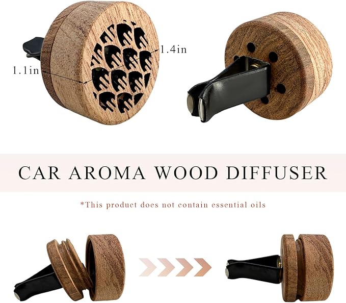 2 PCS Wood Car Essential Oil Diffuser, Wooden Aromatherapy Essential Oils Diffuser with Vent Clip, Wood Vent Clip Air Freshener for Vehicle Office Home Bedroom (Plant)