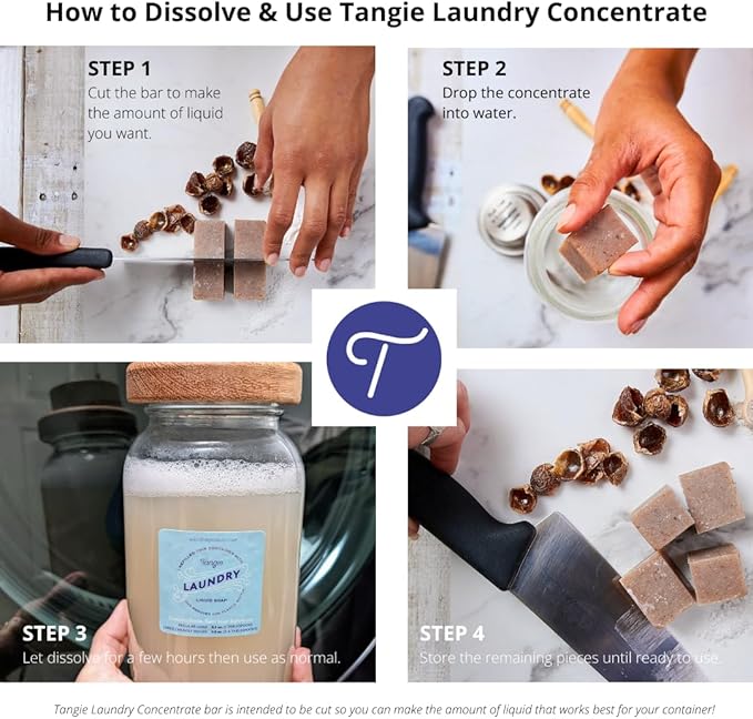 Tangie Laundry Bar Concentrate | Dissolves To Make 128+ Loads of Liquid Laundry, Zero Waste Laundry Detergent