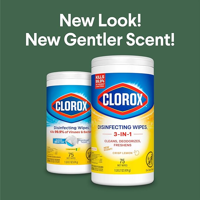 Clorox Disinfecting Cleaning Wipes, Bleach Free, Crisp Lemon, 75 Count (Pack May Vary)