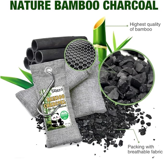 Bamboo Charcoal Air Purifying Bags, Gray, Natural Odor Eliminator, 6 Pack