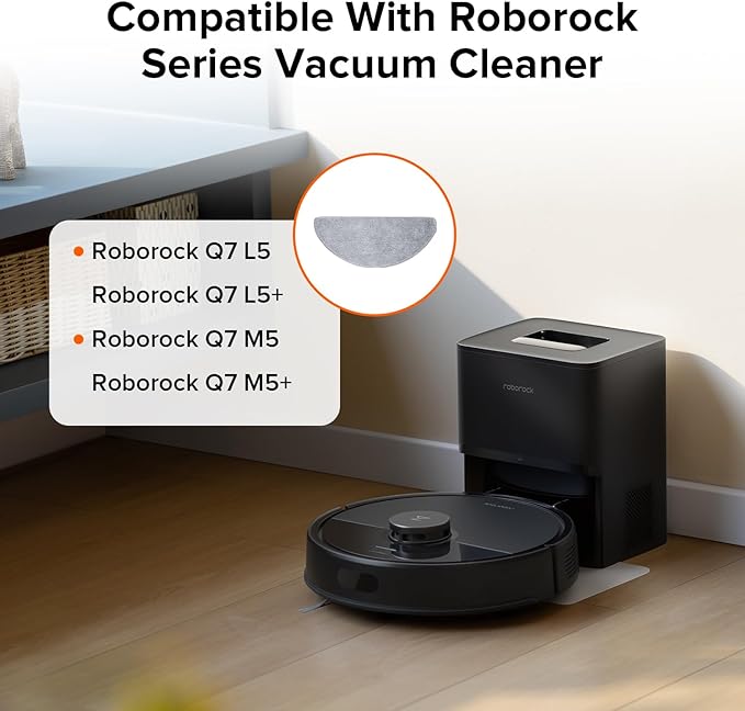roborock 2 Pack Microfiber Mop Cloths for Q7 M5, Q7 M5+, Q7 L5, Q7L5+ Robot Vacuum Cleaner, Mop Pad Replacement Accessories