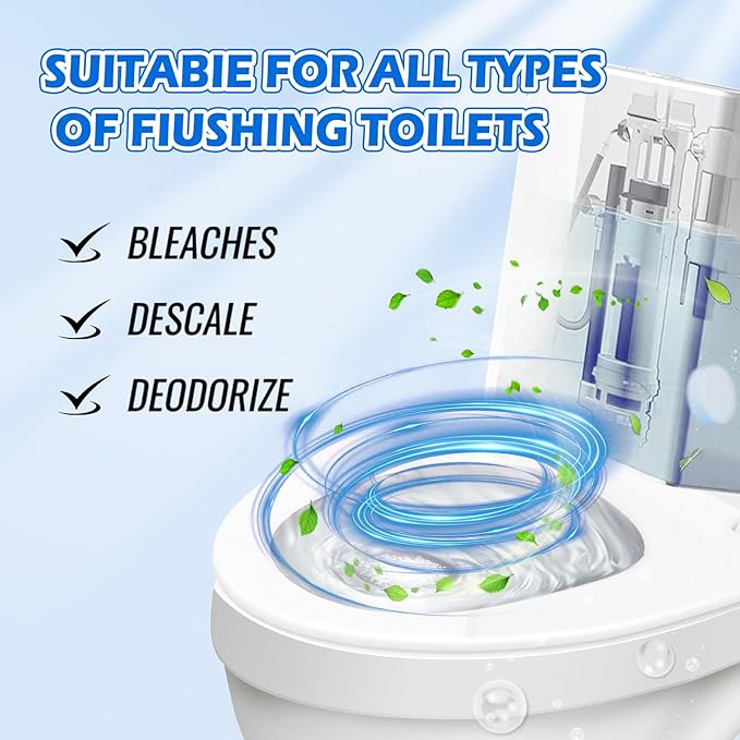 Automatic Toilet Cleaner Tablets–Powerful Bleach Action, Destroys Limescale & Eliminates Odors, Septic-Safe, Continuous Cleaning, Drop-In Tank , Simple and effective to use Works with Toilets-50 pack.