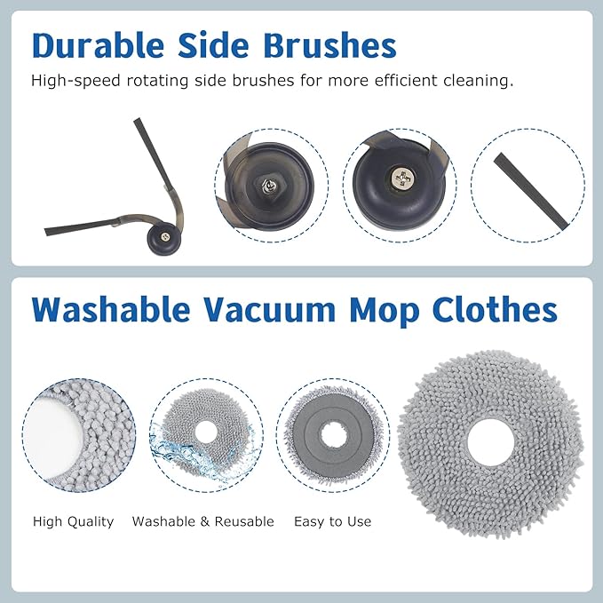 Accessories Replacement Kit for Roborock Qrevo Serie - QV 35A/QV 35S, QR 598/QR 798 Robot Vacuum, 1 Main Brush, 4 Mop Clothes, 2 Filters, 4 Side Brushes, 6 Dust Bags, 1 Cleaning Tool - 18 Pcs