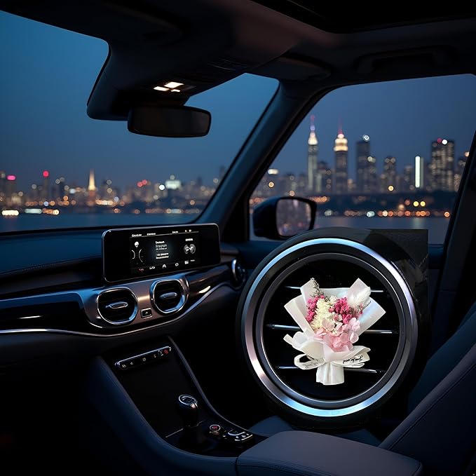 Fresh Flowers Mini Dried Flowers Bouquet for Car Air Vent Clips, Car Air Outlet Perfume Decoration, Air Fresheners Interior Accessories,Automotive Air Fresheners Pink (White, Random fragrance)