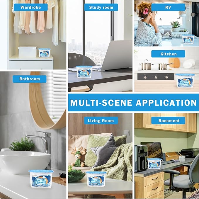 6-Pack Moisture Absorber, 9.8 oz (277g), Traps Moisture & Humidity, Portable Dehumidifier for Closets, Bathrooms, Toilets, Study Rooms, RVs, Basements
