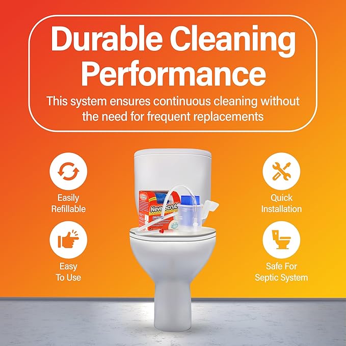 Self Cleaning Toilet System - Automatic Toilet Bowl Cleaner with Starter Cartridge, Lasts Up 3 Months Continuous Cleaning - Refillable Toilet Bowl Cleaner for Stains, Rings, and Odor