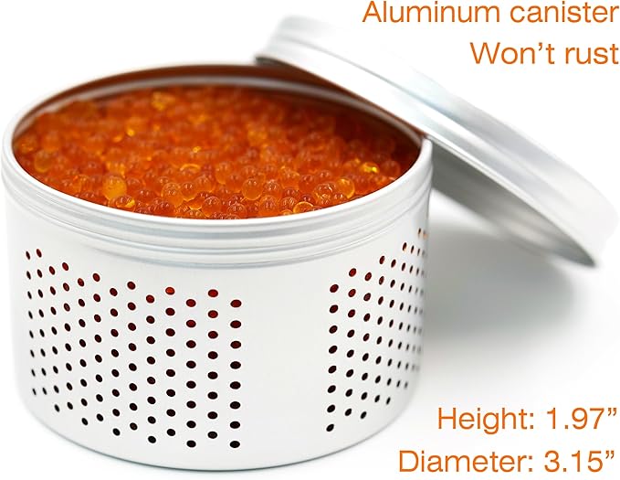 Gun Safe Dehumidifier 200g - Small Silica Gel Desiccant Canister, Moisture Absorber for Gun Cabinets & Safes, Protect 160 Cubic Feet, Silver, Aluminum Shell