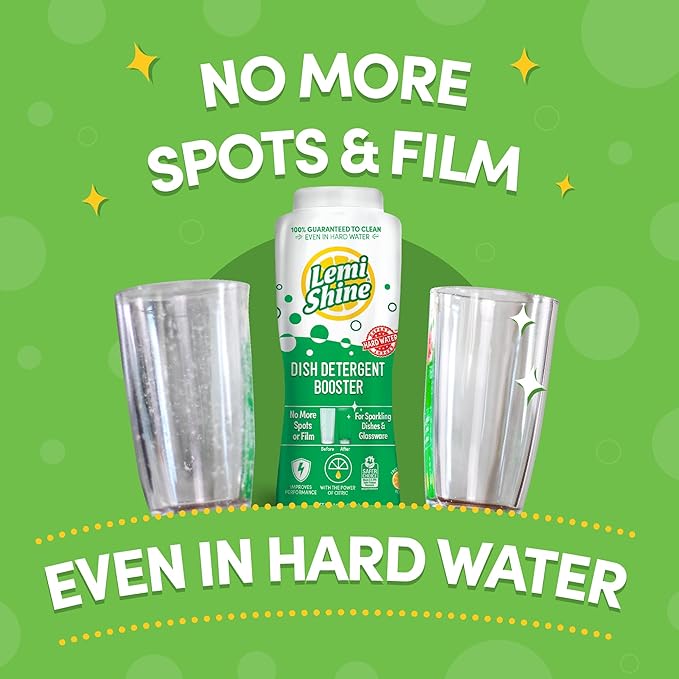 Lemi Shine Dish Detergent Booster (24 oz 2-Pack) and Rinse Aid (25.35 oz) - Hard Water Stain Removers