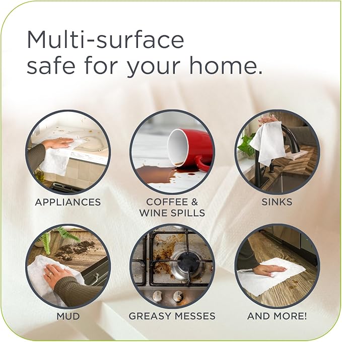 Quikcloth® Tough Messes – 30 Plant-Based, Gentle, Plastic-Free Cleaning Wipes for Home & Kitchen - Safe on Hands and Surfaces