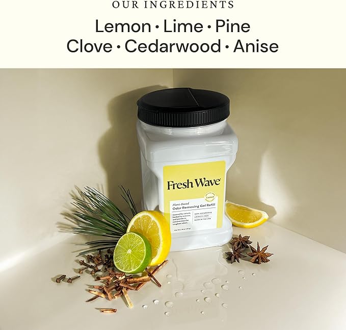 Fresh Wave Lemon Odor Removing Gel Refill, 63 oz. - Safer Odor Absorbers for Home, Natural Plant-Based Odor Eliminator, Every 15 oz. lasts 30-60 Days, For Cooking, Trash & Pets (Pack of 2)
