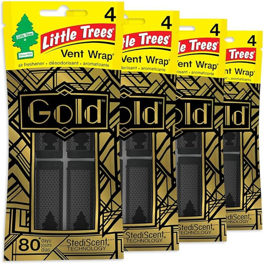 LITTLE TREES Car Air Freshener | Vent Wrap Provides Long Lasting Scent, Invisibly Fresh | 16 Air Fresheners | Gold