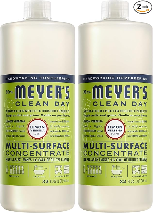 MRS. MEYER'S CLEAN DAY Multi-Surface Concentrate Bottle, Lemon Verbena Scent, 32 Fl oz (Pack of 2)