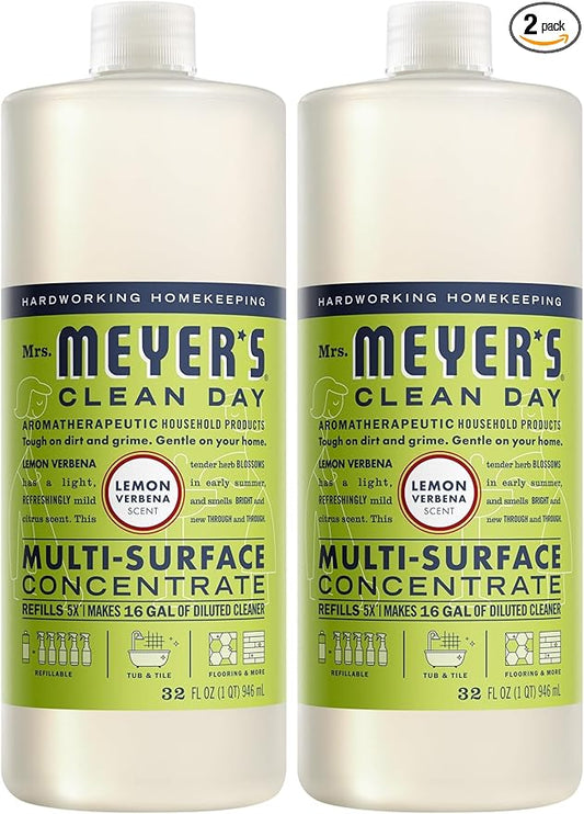MRS. MEYER'S CLEAN DAY Multi-Surface Concentrate Bottle, Lemon Verbena Scent, 32 Fl oz (Pack of 2)