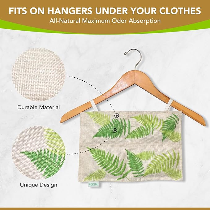 Hanging Bamboo Charcoal Natural Odor Absorber for Clothing, Closets, Wetsuits, Gym Bags & More – Fragrance-Free, Chemical Free, Reusable, Long-Lasting (1-Pack)