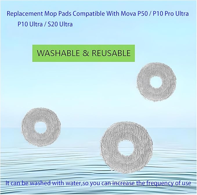 Dust Bags and Mop Pads Replacement For Mova P50 Ultra / P10 Pro Ultra / P10 Ultra Self-Empty Station Vacuum Cleaner, Spare Parts Accessories