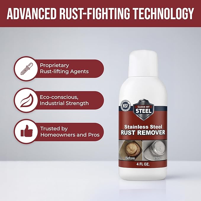 Stainless Steel Rust Remover – NSF Approved Non-Toxic Rust Stain Remover for Stainless Steel Appliances, Sinks, Grills, Marine Hardware & Commercial Equipment (4 oz)