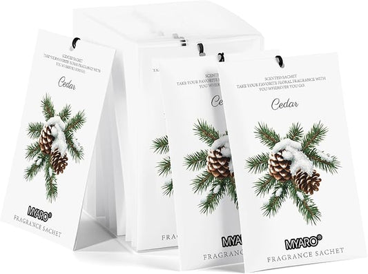 MYARO 12 Pack Cedarwood Scented Sachets for Drawer, Closet & Small Spaces Air Freshener Bags, Odor Eliminator for Car, Shoes, Gym Bag Home Fragrance Gift Set