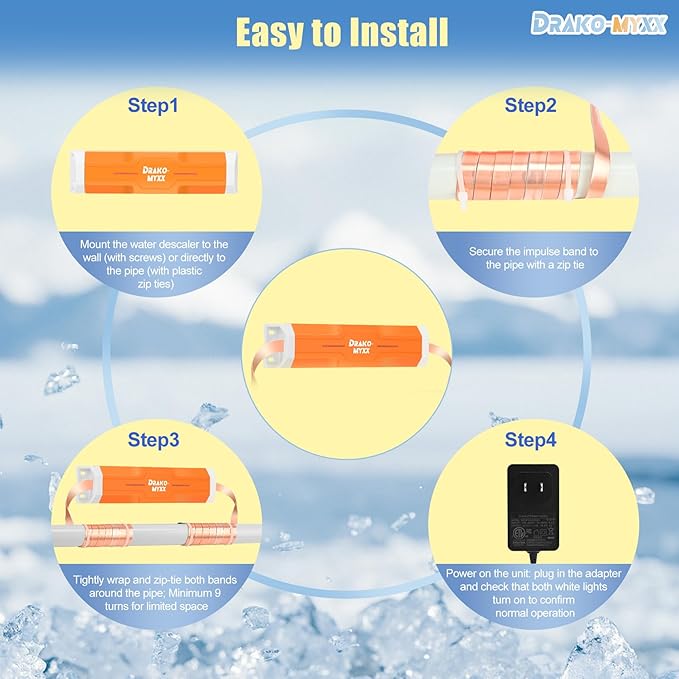 Electronic Water Descaler No Salt Water Treatment System for Whole House, Compatible With Pipes Up to 1 Inch (25.4 mm) in Diameter, Effectively Reduces Limescale and Mineral Deposits
