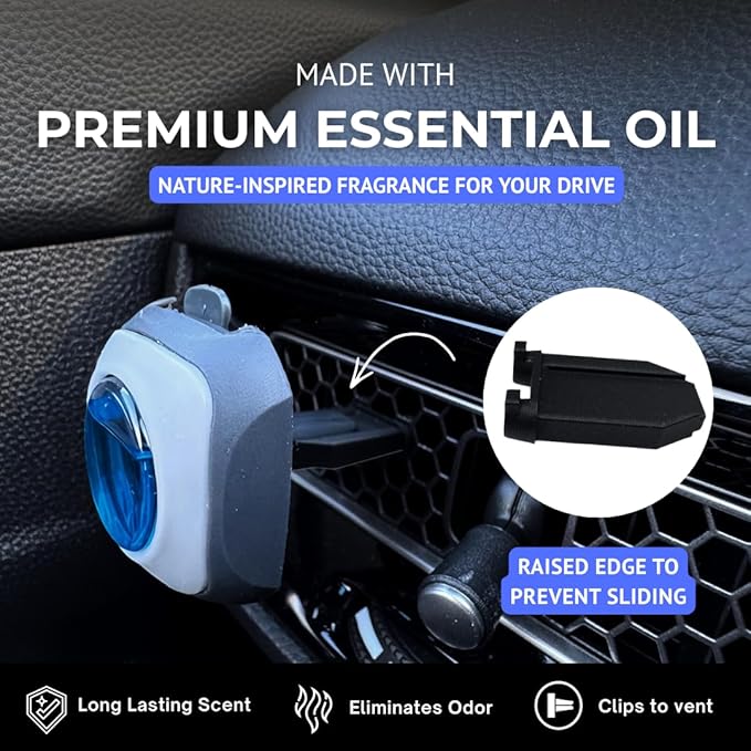 Air Jungles New Car Scent Car Air Freshener Vent Clip 6 Ct with 2 Adapter for Honda Civic, CRV, ZRV, HRV, Integra, Long Lasting Up to 180 Days, Natural Essential Oil Car Fragrance Odor Eliminator