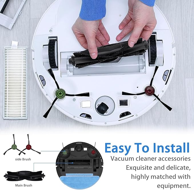 22pcs Replacement Part Kit for Tikom L9000 L8000,Lubluelu SL60D, Laresar L6 Nex ,HONITURE Q6 SE Robot Vacuum, 1 Main Roller, 8 Side Brush, 6 Hepa Filter, 6 Mop Cloths,1 Cleaning Brush Accessories
