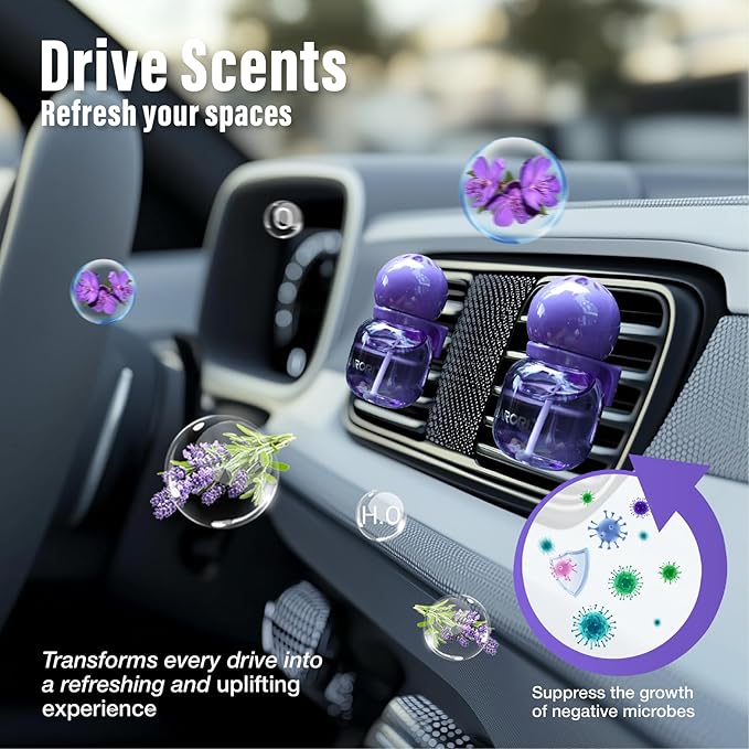 Cute Car Air Freshener 2 Pack, Lightbulb-Shaped Car Fresheners, Automotive Vent Clip, Long Lasting Scent, Essential Oils, Cute Car Accessories for Women, Lavender Scent