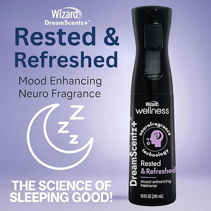 Wizard DreamScentz™ (Rested & Refreshed) Patented Science-Backed Mood-Enhancing Room Mist, Non-Aerosol Continuous Fine-Mist Spray with Neuro-Fragrance Technology – 10 Fl Oz